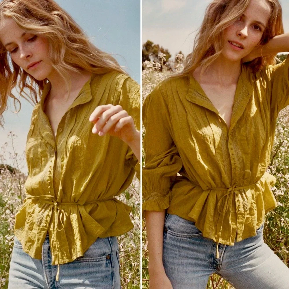 DOEN Citron Cotton Pintucked Lillet Blouse - Picture 2 of 5